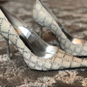 Sacco White Hide & Swarovski crystal heels